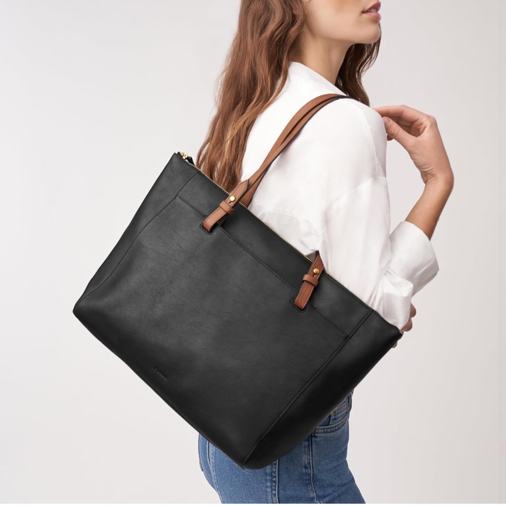 Fossil Rachel Black Leather Tote Bag